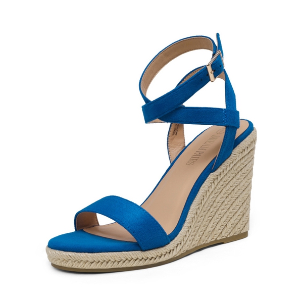 Open Toe Espadrille Platform Wedge Sandals - BLUE SUEDE -  0